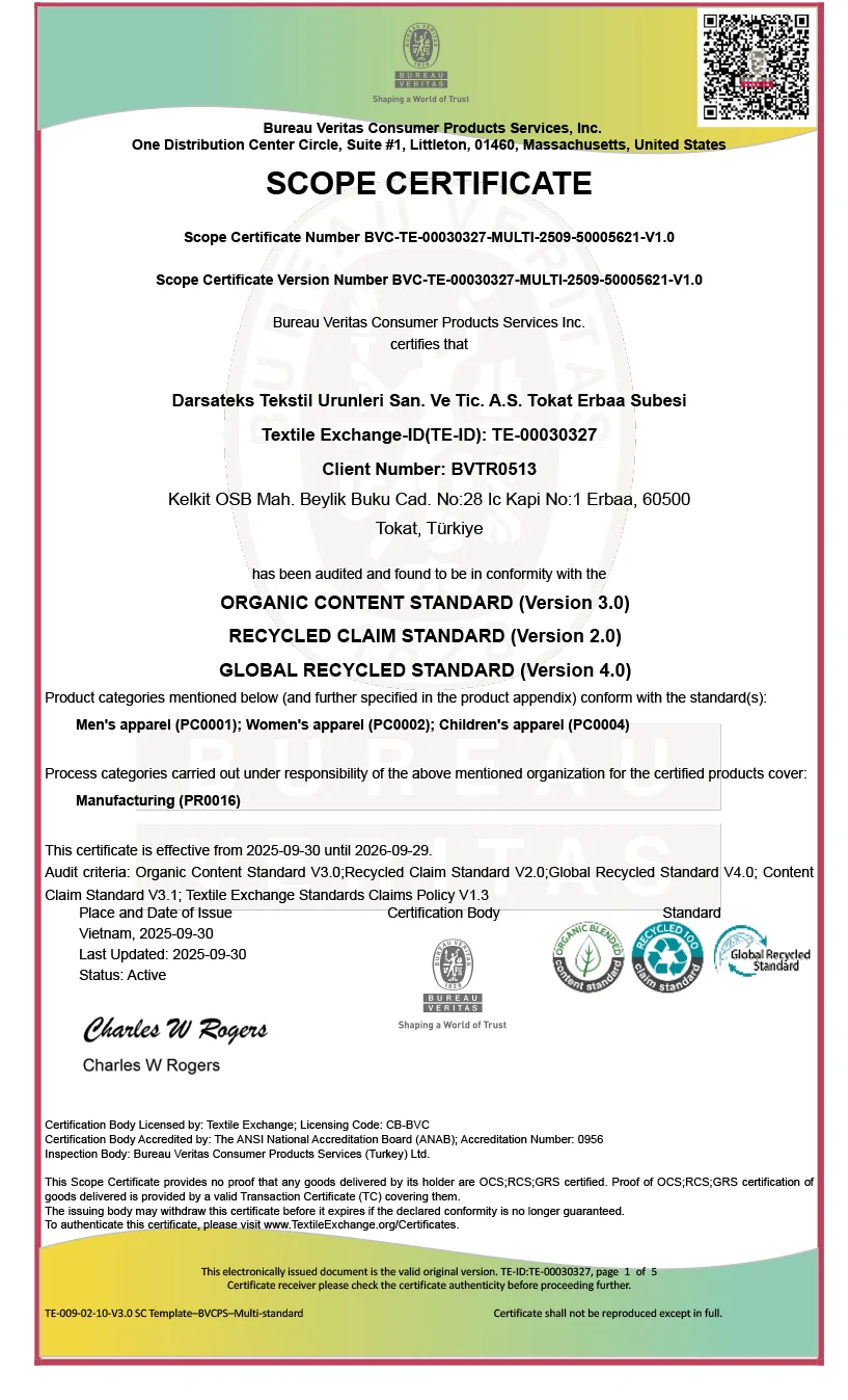OCS, RCS and GRS scope certificate