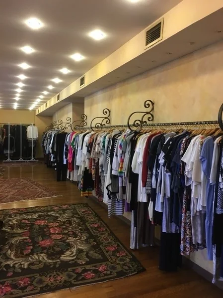 Long rails of garment samples in the Darsateks showroom in Istanbul